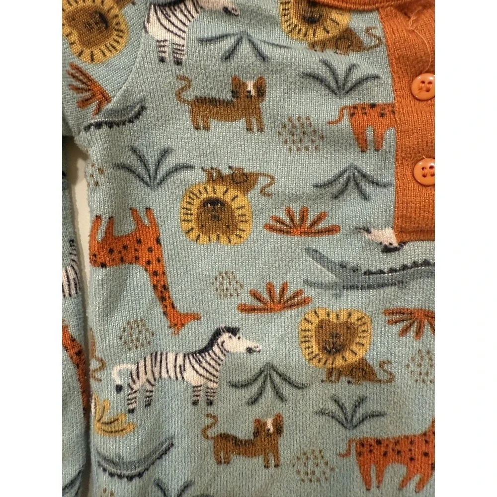 Old Navy Shirt Toddler 18-24 Months‎ Blue Waffle Henley Safari Animal Print